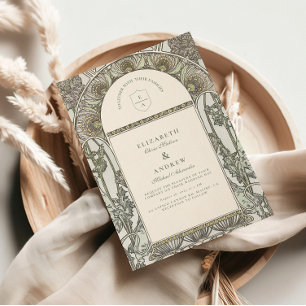 Invitación Boda Art Nouveau en dusty sage