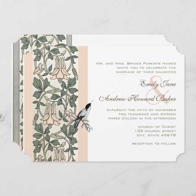 Invitación Boda Art Nouveau HoneySuckle Hummingbird (Anverso / Reverso)
