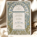 Invitación Boda Art Nouveau Mucha de Flor Azul Dusty<br><div class="desc">Evocar la elegancia atemporal de la era Art Nouveau con esta bella invitación a la boda, inspirada en las obras icónicas de Alphonse Mucha. Esta invitación, impregnada de intrincados motivos florales y de una exquisita línea, presenta una armoniosa paleta de marfil suave, toques de verde salado, un delicado azul de...</div>