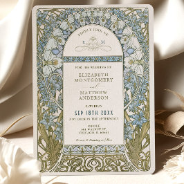 Invitación Boda Art Nouveau Mucha de Flor Azul Dusty