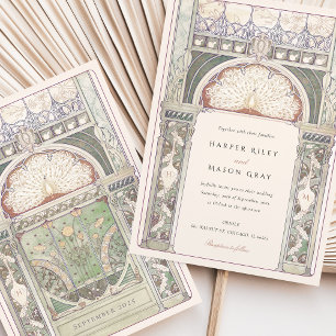Invitación Boda Art Nouveau Pavo Real