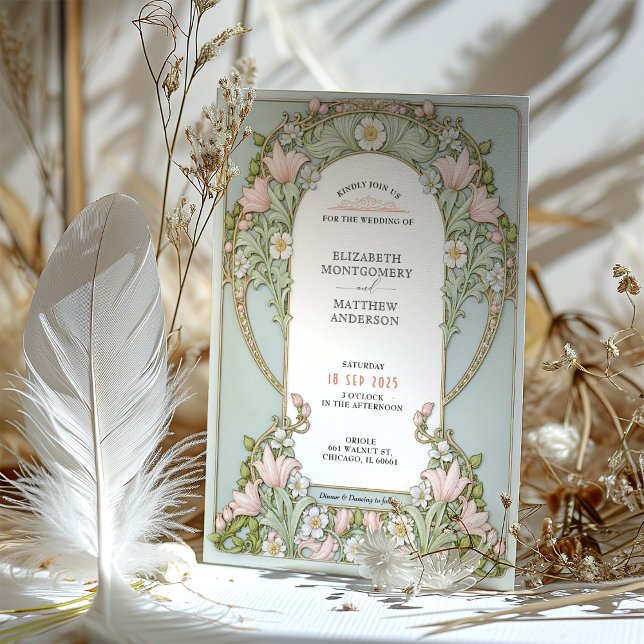Invitación Boda Art Nouveau Primavera de Lilies Rosados (Subido por el creador)