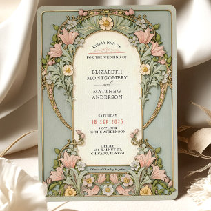 Invitación Boda Art Nouveau Primavera de Lilies Rosados