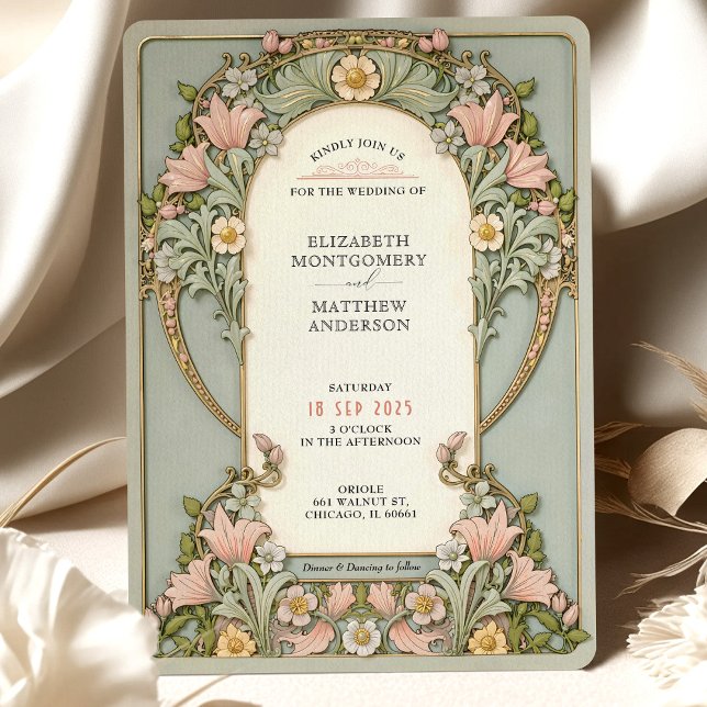Invitación Boda Art Nouveau Primavera de Lilies Rosados (Subido por el creador)