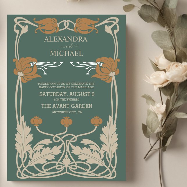 Invitación Boda Art Nouveau verde (Subido por el creador)