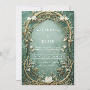 Invitación Boda Art Nouveau Verde Espuma de Mar con Filigrana