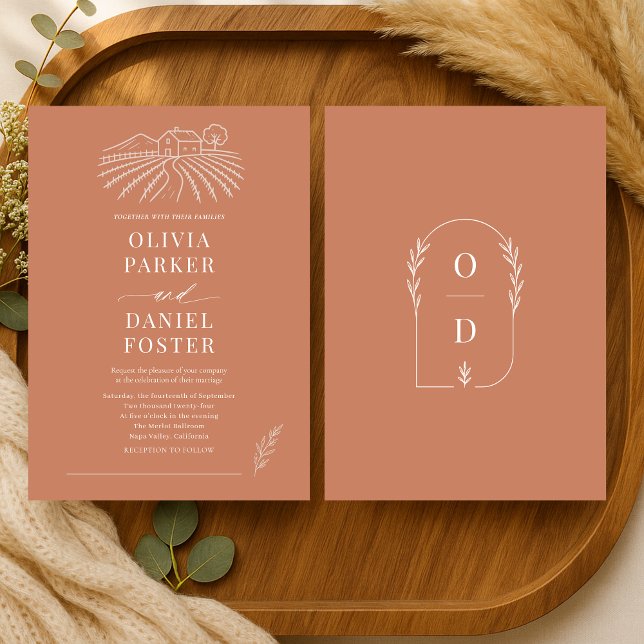 Invitación Boda Arte de Línea de Viñedo Rústico de Bodega Ter (Subido por el creador)