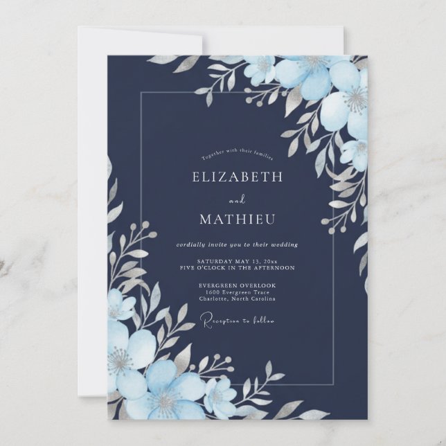 Invitación Boda Ártica Azul Marino (Anverso)