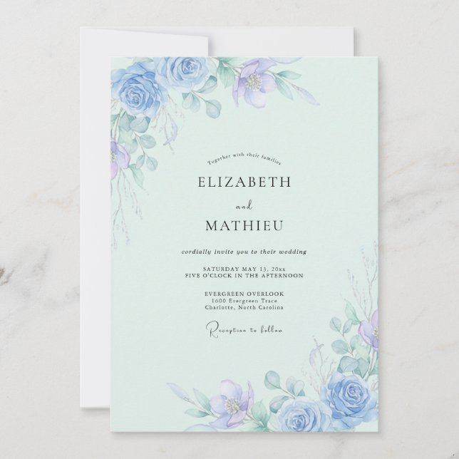 Invitación Boda Artisanal de Hojas de Menta Periwinkle (Anverso)