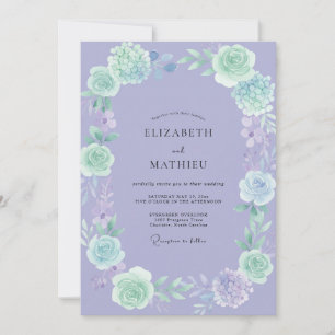 Invitación Boda Artisanal de Peonía Menta Periwinkle