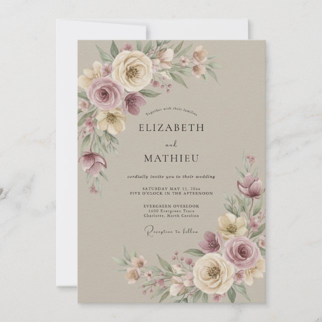 Invitación Boda Artística Acuarela Beige (Anverso)