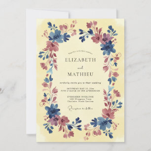 Invitación Boda Artística Acuarela de Color Malva y Azul Mari