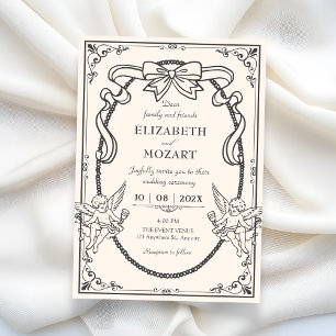 Invitación Boda artística barroca gris vintage 