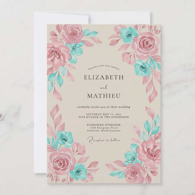 Invitación Boda Artística Boho Turquesa (Anverso)