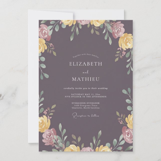 Invitación Boda Artística Botánica de Ciruela Abrazo (Anverso)