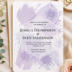 Invitación Boda artística casual con acuarela de lavanda abst