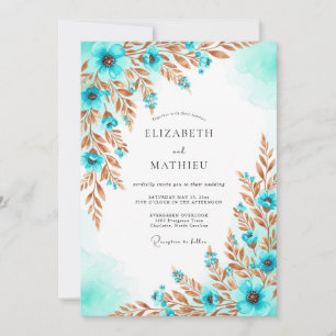 Invitación Boda Artística Costera en Aqua Bronce