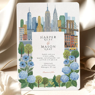 Invitación Boda artística de hortensias azul pizarra en el ho