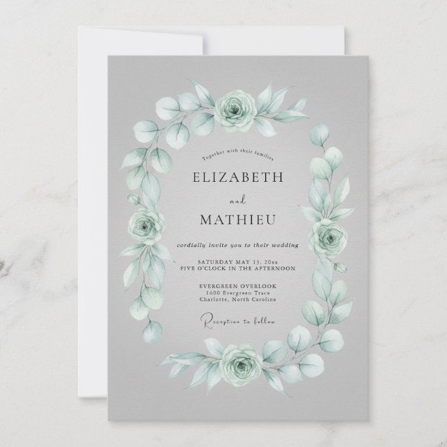 Invitación Boda artística de invierno en verde salvia (Anverso)