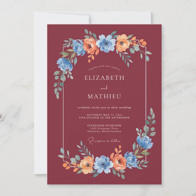 Invitación Boda artística de otoño en Borgoña (Anverso)