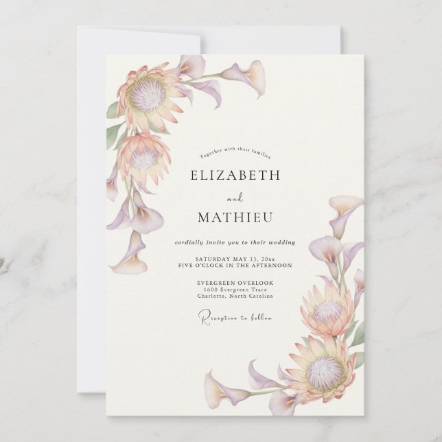 Invitación Boda Artística de Primavera con Rosa Liso Lavanda (Anverso)