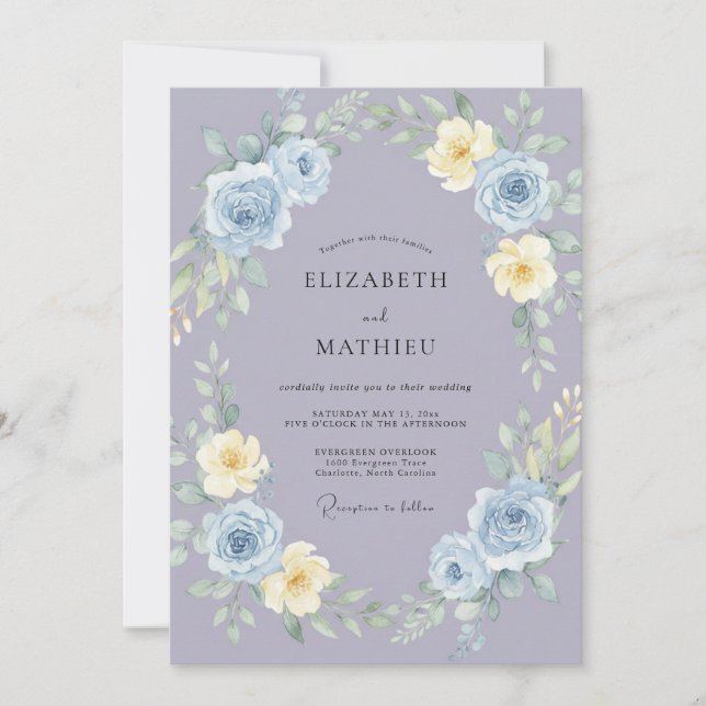 Invitación Boda Artística de Primavera de Color Vinca (Anverso)