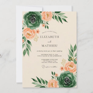 Invitación Boda artística de primavera en verde esmeralda y m