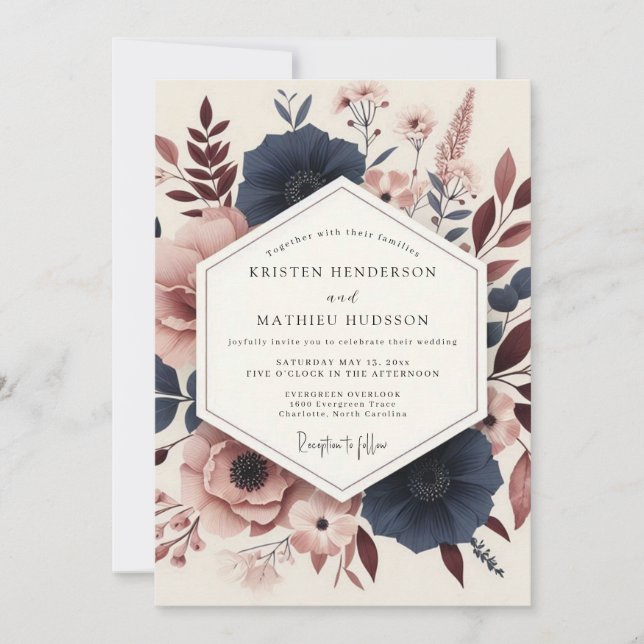 Invitación Boda Artística de Rosa de Madera de Marina (Anverso)