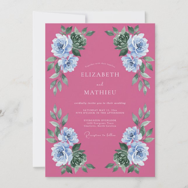 Invitación Boda artística de verano magenta (Anverso)