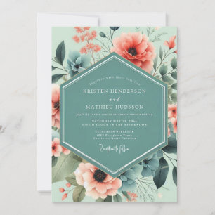 Invitación Boda Artística Flor de Coral Mint