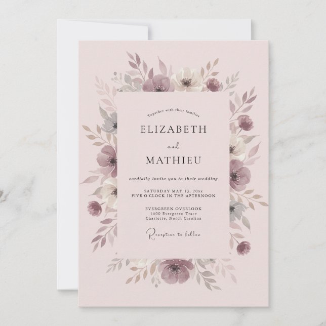 Invitación Boda Artística Flor de Malva (Anverso)