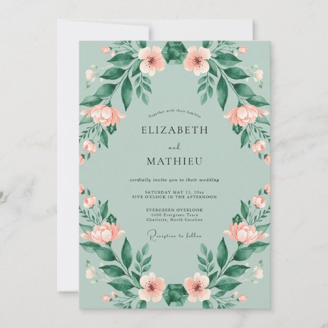 Invitación Boda Artística Flor de Salvia Verde (Anverso)
