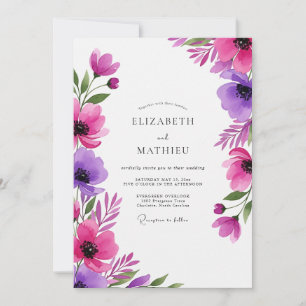 Invitación Boda Artística Flor Magenta Púrpura