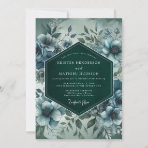 Invitación Boda Artística Floración Azul Pizarra