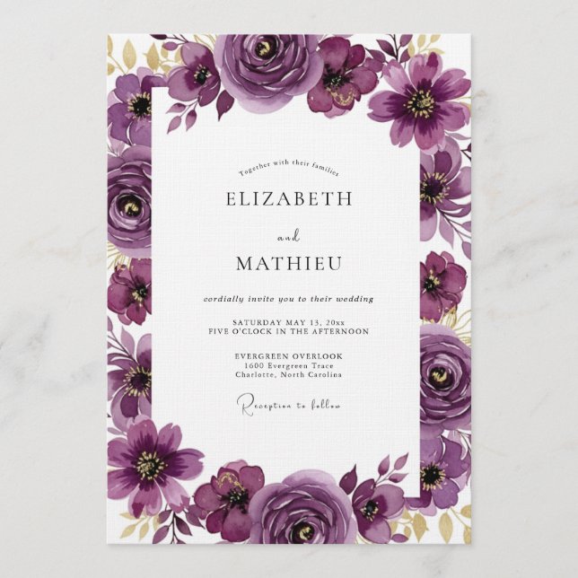 Invitación Boda Artística Floración Ciruela (Anverso)