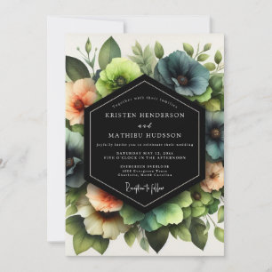 Invitación Boda Artística Floración Coral Pizarra