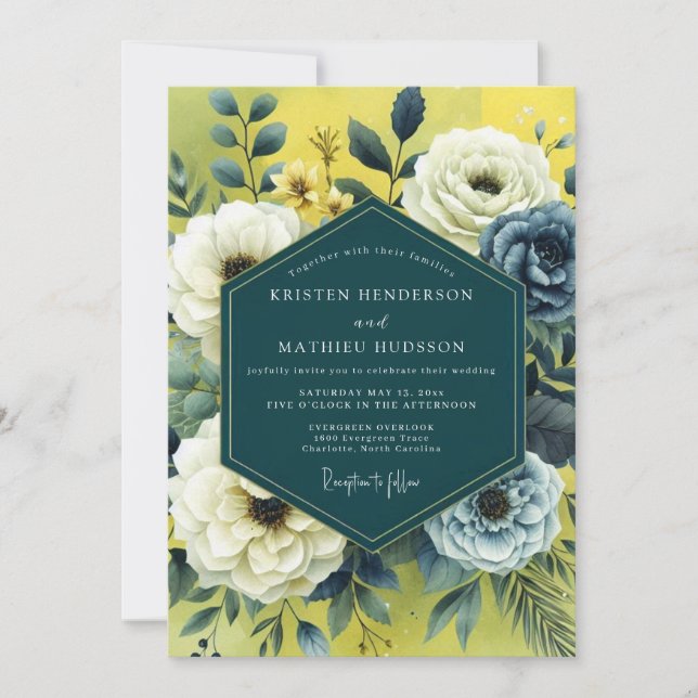 Invitación Boda Artística Floración de Pizarra Amarilla (Anverso)