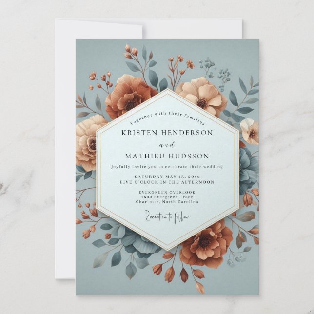 Invitación Boda Artística Floración Pizarra & Sienna (Anverso)