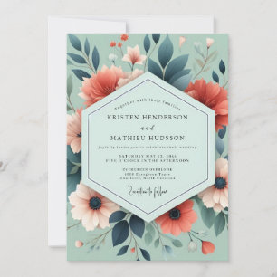 Invitación Boda Artística Floral Coral Salvia