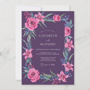 Invitación Boda Artística Floral de Ciruela Abrazo