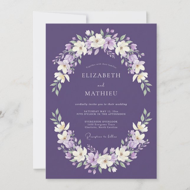 Invitación Boda Artística Floral de Lavanda (Anverso)