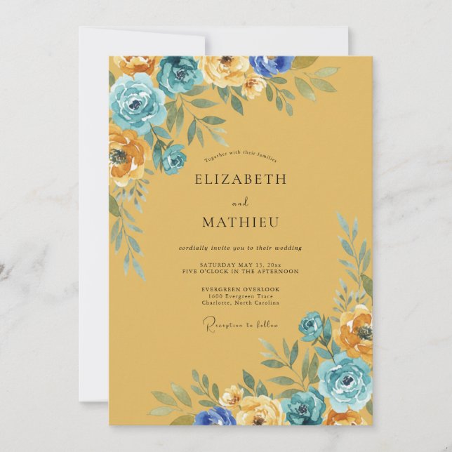 Invitación Boda Artística Floral Ocra (Anverso)