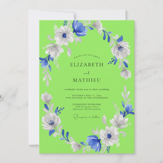 Invitación Boda Artística Floral Verde Lima (Anverso)