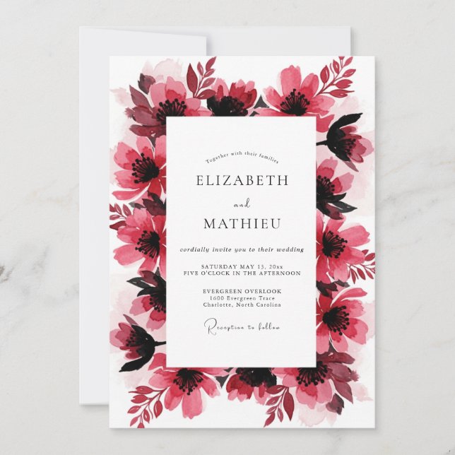 Invitación Boda Artística Magenta Negrita (Anverso)