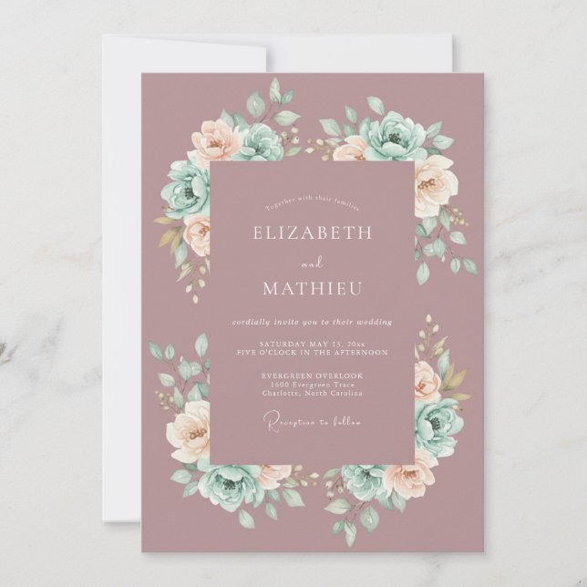 Invitación Boda artística malva de primavera (Anverso)