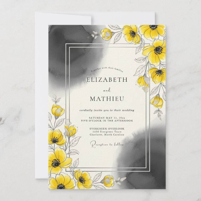 Invitación Boda Artística Moderna Amarilla (Anverso)