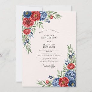 Invitación Boda Artística Tradicional Navy Crimson