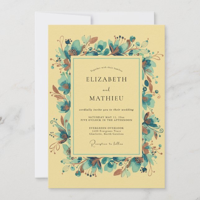 Invitación Boda Artística Vintage Amarilla (Anverso)