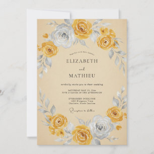Invitación Boda Artística Vintage Gris Vara de Oro
