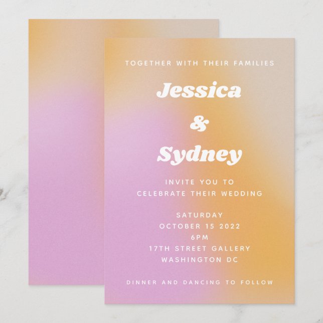 Invitación Boda artístico abstracto rosa y Naranja moderno (Anverso / Reverso)